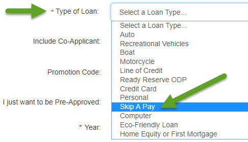 Select Skip-A-Pay Loan Type from dropdown menu