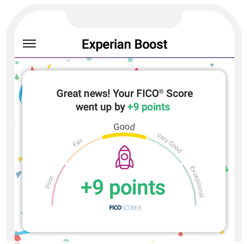 Experian Boost mobile app screen view