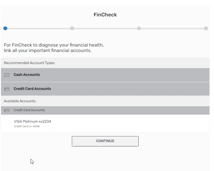 FinCheck step 1, financial health checkup tool, financial wellness, digital banking, Travis CU,