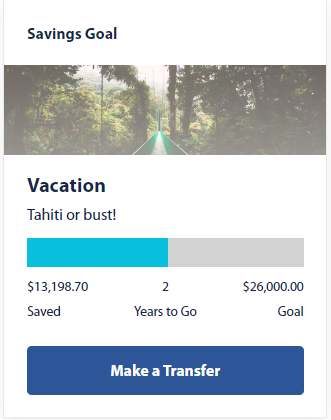 vacation goal screen, how to set goals, financial wellness, digital banking hub, Travis CU,