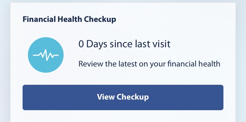 View checkup screen, financial health checkup tool, financial wellness, digital banking, Travis CU,