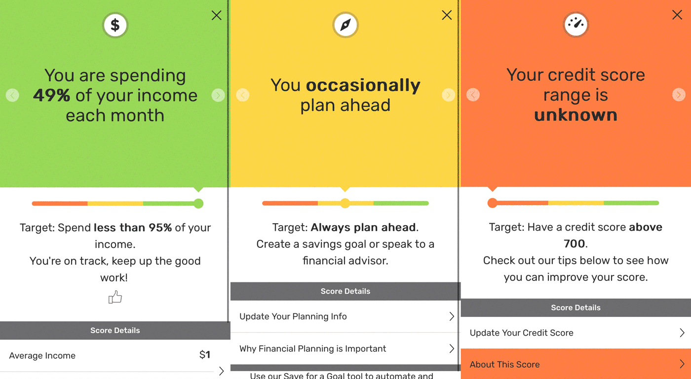 Rating color summary, FinCheck step 1, financial health checkup tool, financial wellness, digital banking, Travis CU,