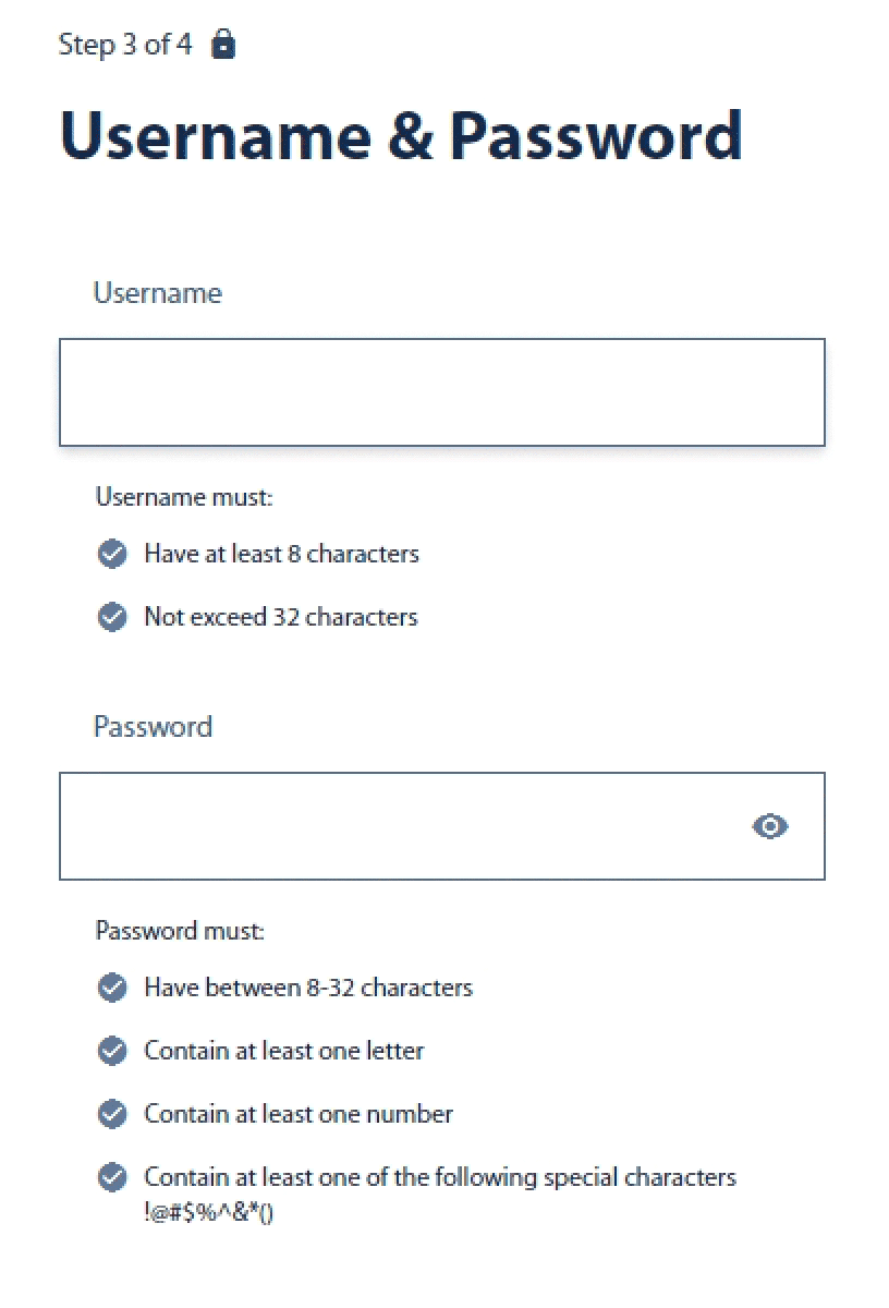 Select a New Password screen