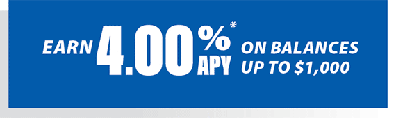 Earn 4.00% APY on balances up to $1,000 - blue box with white text.