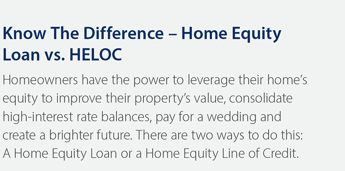 Know the difference, home equity loan vs. home equity line of credit, HELOC