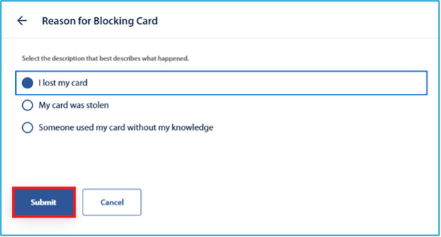step 6, report lost stolen card