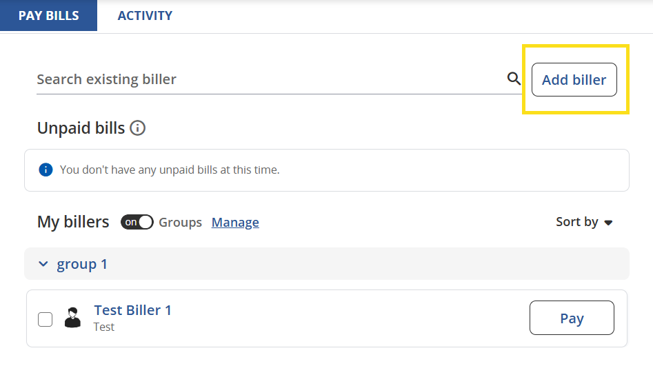 Add biller view, Bill Pay blog, TCU
